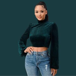 Emerald Green Velvet Crop Top